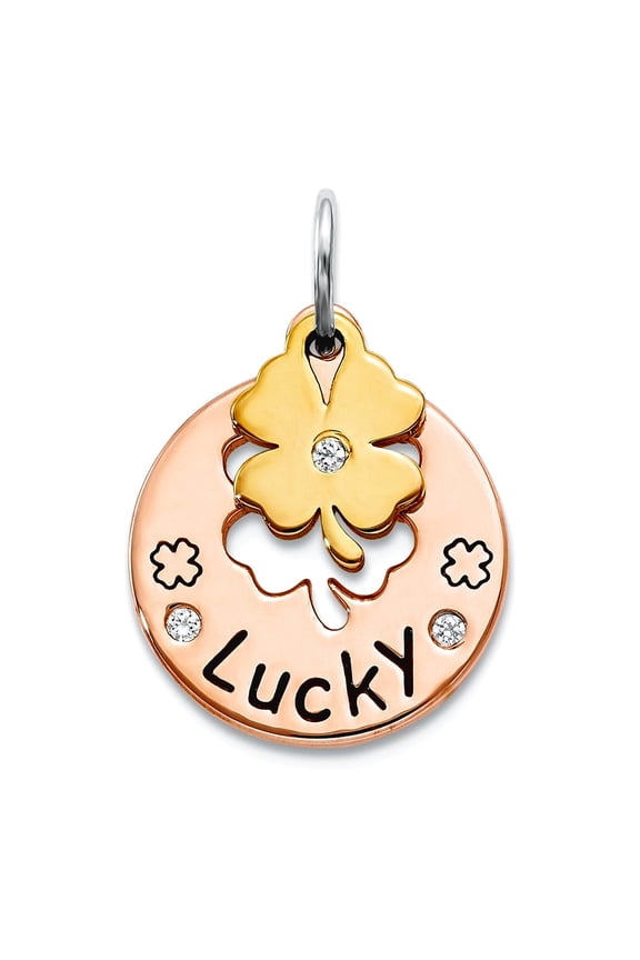 13mm 925 Sterling Silver Rose Tone Crystal Zirconia Four Leaf Clover Pendant Necklace Pendant for Women