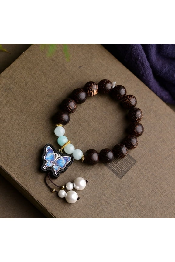 13mm Agarwood Bead Bracelet with 8mm Butterfly Pendant Unisex Jewelry Natural Wood Scented Hand String Spiritual Gift