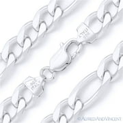 ALFRED & VINCENT 13mm Figaro / Figaroa Link Italian Chain Bracelet in Solid .925 Sterling Silver