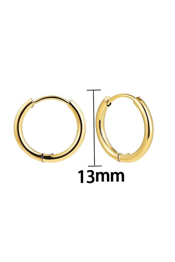 13mm Gold Hoop Earrings Stainless Steel Minimalist Stackable Classic Retro Style
