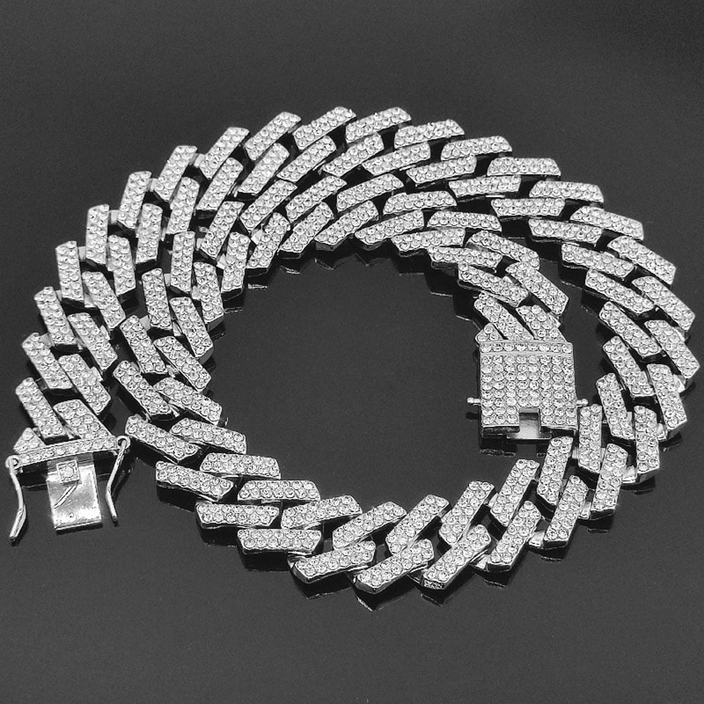 13mm Rhinestone Iced Out Square Miami Cuban Link Chain Necklaces For ...