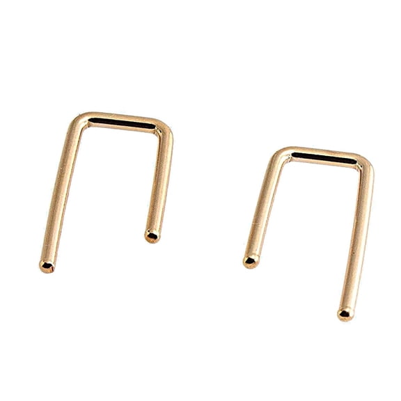 13mm Upside Down Arc U-Shaped Gold Filled Earrings Open Huggie Hoop Threader Staple Simple Ear Jacket Drop Hook Piercing Earrings (13mm/ 18 gauge, 14K Yellow Gold Filled)