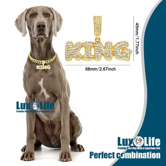 13mm Wide Cuban Link Dog Chain Collar Necklace with "KING" Pendant for Small Medium Large Dogs Cats