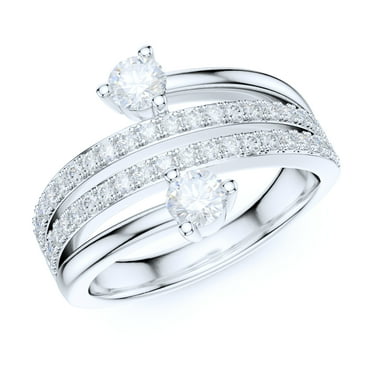 13mm Wide Sterling Silver Split Quadruplex Row Simulated Round Brilliant Cut Diamonds Wedding Ring (6)