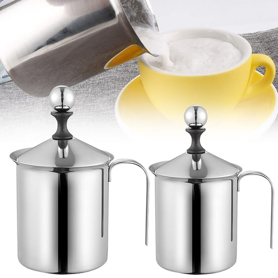 13oz / 400ml Stainless Steel Manual Milk Frother,Hand Pump Coffee Frother with Filter Screen for Cappuccino,Latte & Hot Chocolate