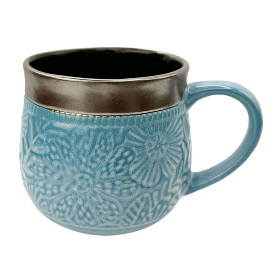 13oz Ceramic Coffee Mug for Office and Home,Sculpted Reliefs Mug Tea Cup,Hand Painted with Handles,Best Gifts for Women and Men