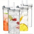 thumbnail image 1 of 13oz Glass Cups with Plastic Lids & Glass Straws 4Pack Portable Square Eco-Friendly Drinkware Tumblers for Beer Tea Cocktail Whiskey Juice, 1 of 8