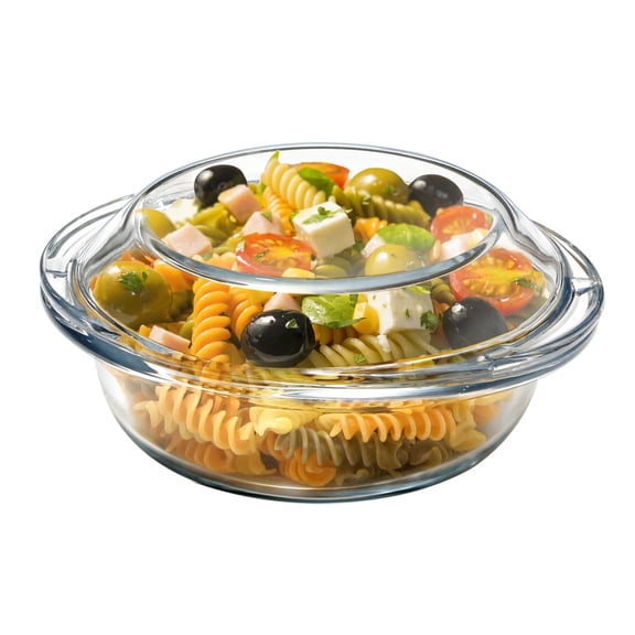 13oz Mini Glass Casserole Dish with Lid, 5.5 Inch Oven-Safe Bakeware with Handles, Microwave & Oven Safe Glass Bowl with Cover