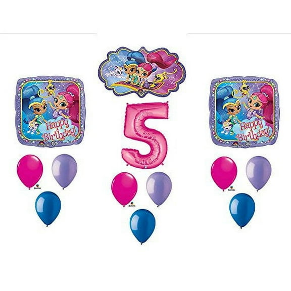 13pc 5th Birthday Shimmer and Shine Balloons Mylar Latex Party Decorations-New