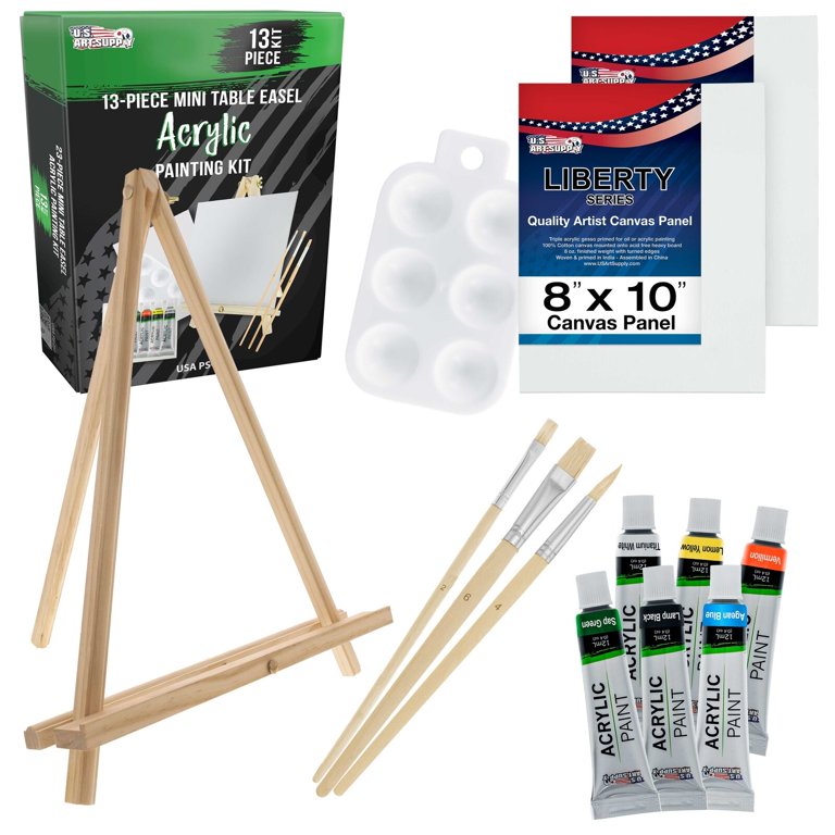 13pc Artist Painting Set, 6 Acrylic Paint Colors, Easel, Canvas Panels, Brushes