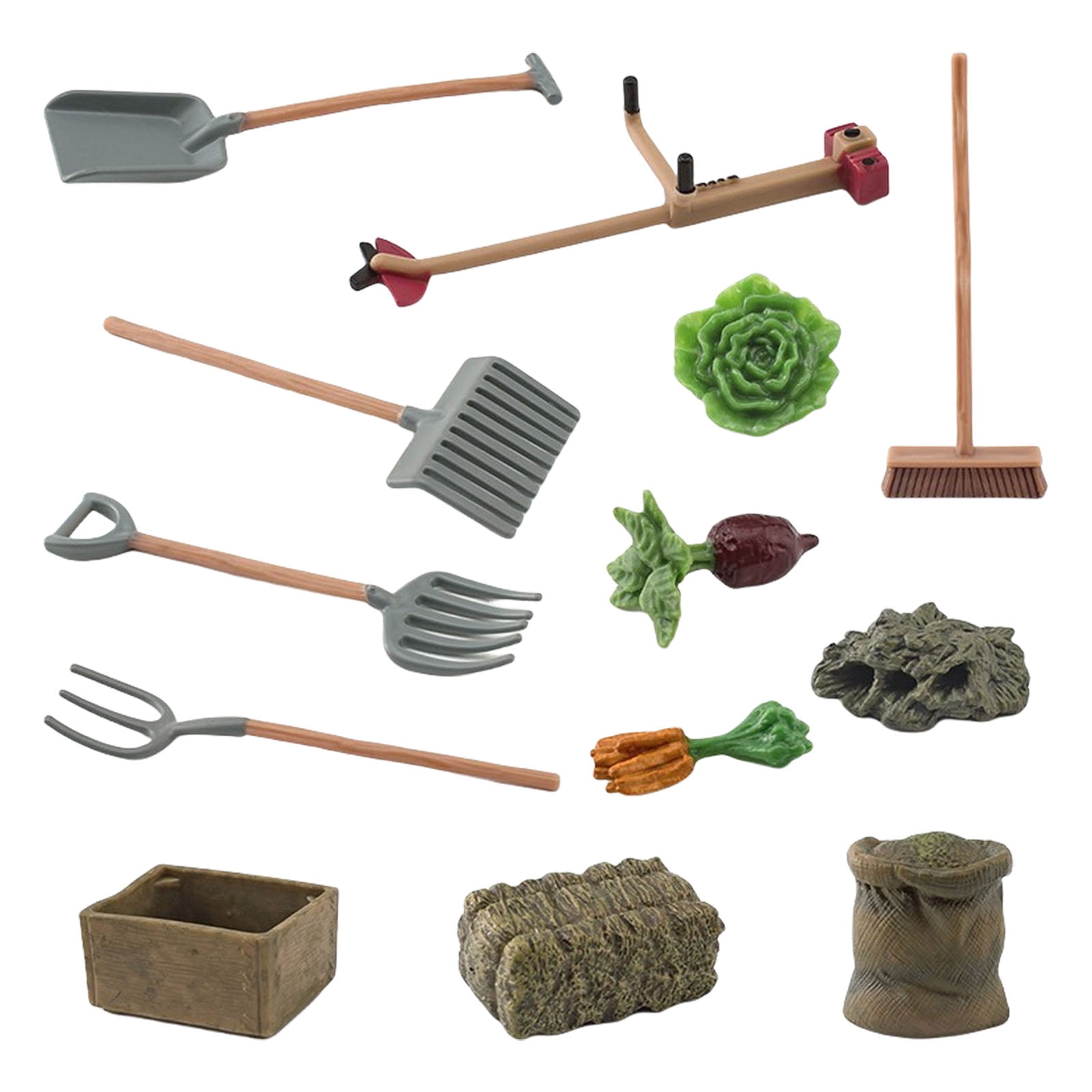 Gift Model Rakes 13pc Farm Vegetables Figurine And Shovel Rakes Tools Miniature Set For ...