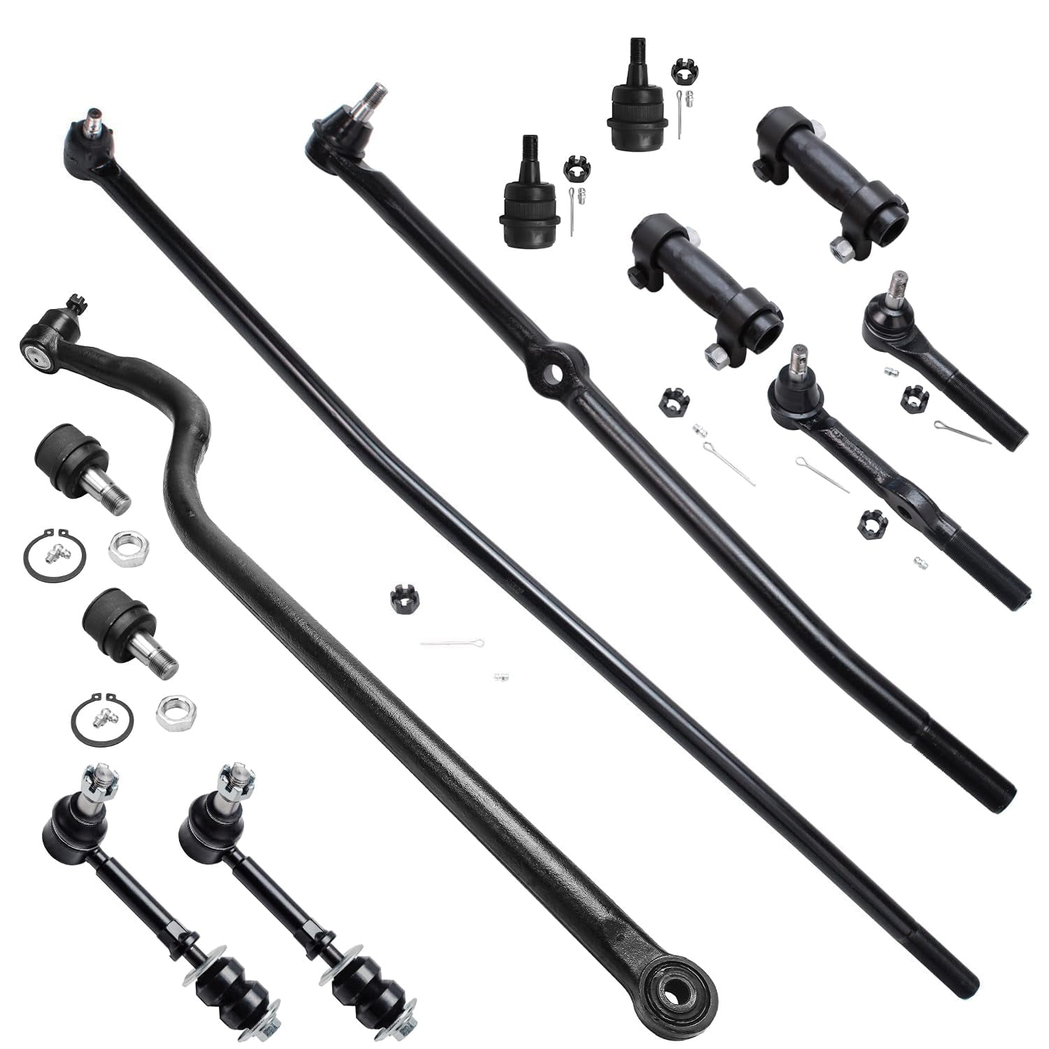 13pc Front Inner Outer Tie Rod Links Upper & Lower Ball Joints, Sway