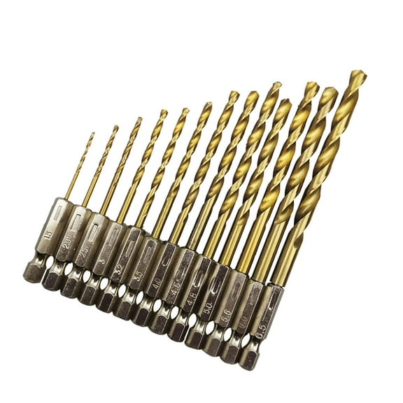 13pc HSS HIGH SPEED STEEL DRILL BIT SET HEX SHANK BITS - TITANIUM COATED Change, 1/4'' Hex Shank