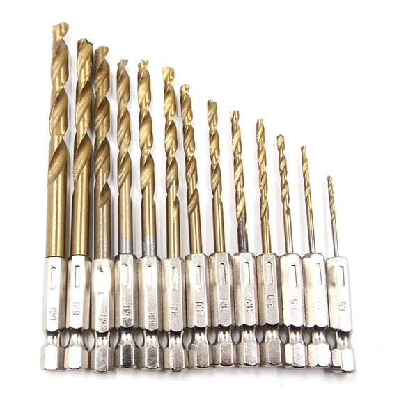 13pc Metric Hex Shank Quick Change Titanium Coated HHS Twist Drill Bits Set for Power Tools (1.5-6.5mm)