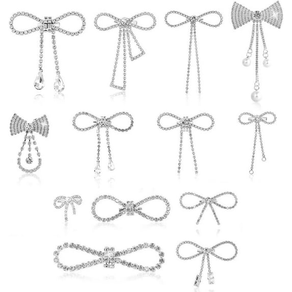 13pcs 13 Styles Sparkly Rhinestone Bowknot Brooch Pin Sliver Brooch Glitter Pearl Pins Set for DIY Women Prom Daily Backpack Clothes Parties Weddings Celebration
