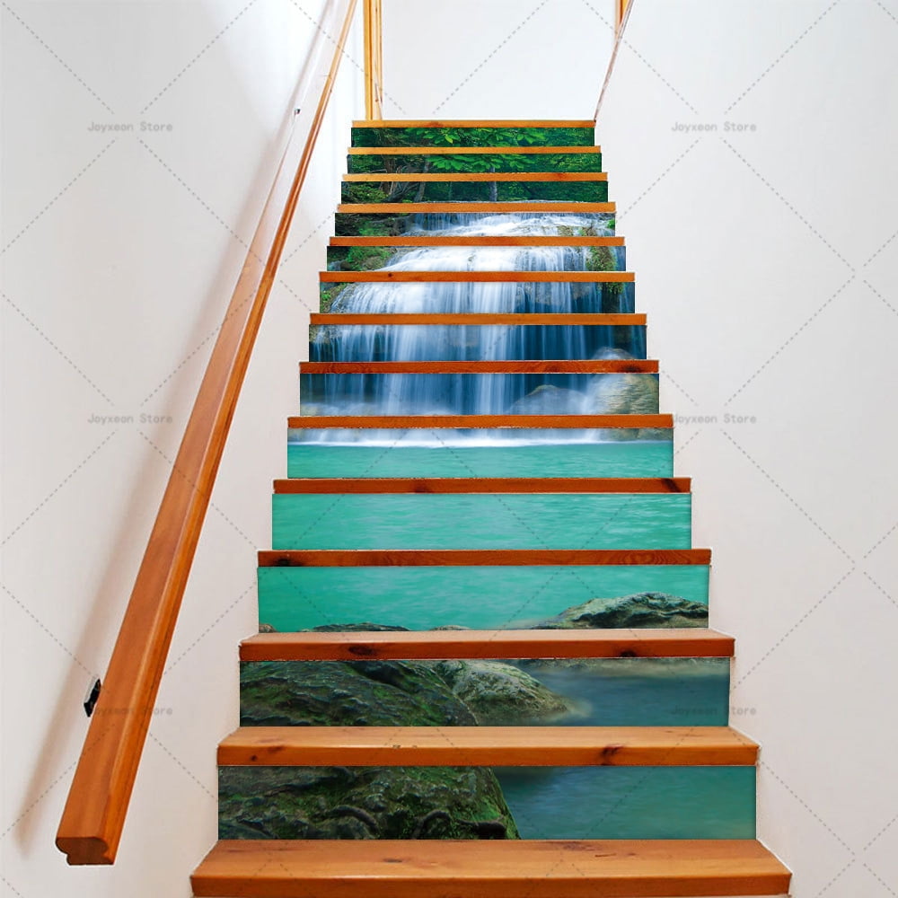 13pcs/6pcs Scenic Staircase Stickers Vinyl PVC Waterproof Staircase ...