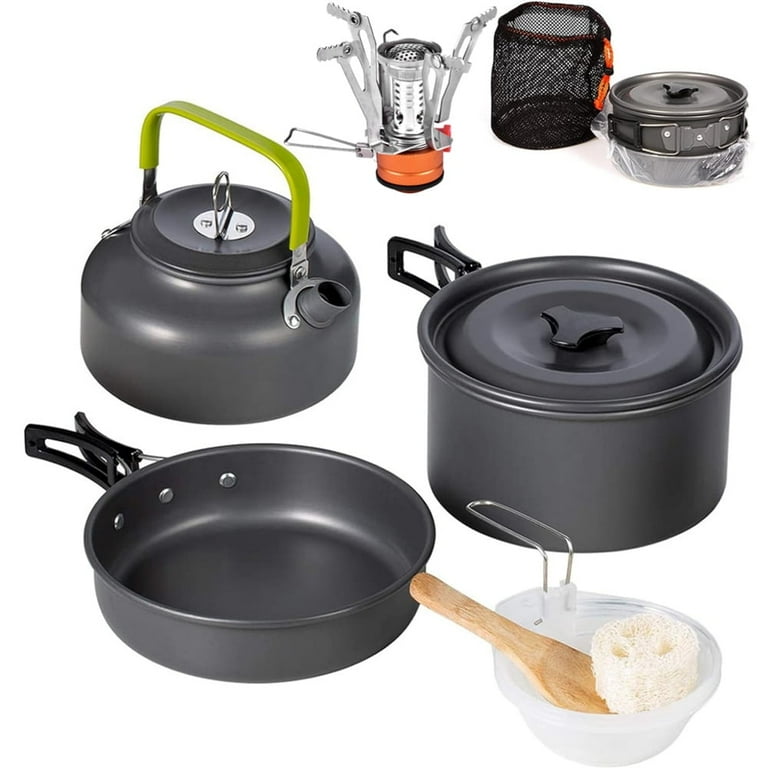 Portable 13pcs Camping Cookware Kit with Mini Stove, Non