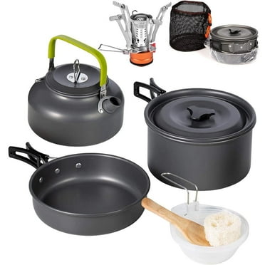 13pcs Camping Cookware Set With Mini Stove, Aluminum Camping Cookware Kit, Folding Camping Cooking Set With Non-stick Pot Pan Teapot Storage Bag For Camping Backpacking Outdoor Cooking Picnic