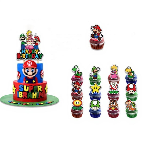 13pcs Cartoon Mario Birthday Decorations Cake Toppers, Cute Cartoon Birthday Party Cake Decorations For Boys Girls Birthday Party