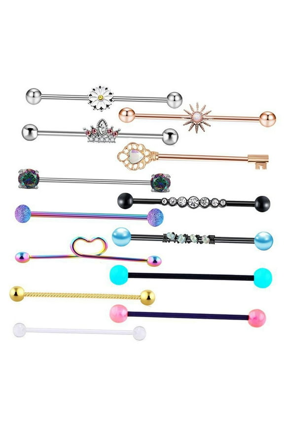 13pcs Ear Barbell Rhinestone Scaffold Industrial Bars Earrings Puncture Jewelry Gift for