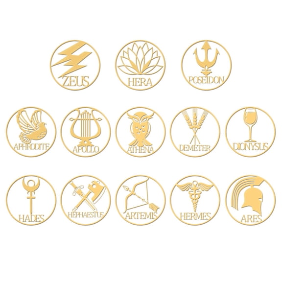 13pcs Greek Symbols Nickel Decorative Stickers Metal Decals for Phone Case Decoration Golden Mixed Shapes 40x40mm