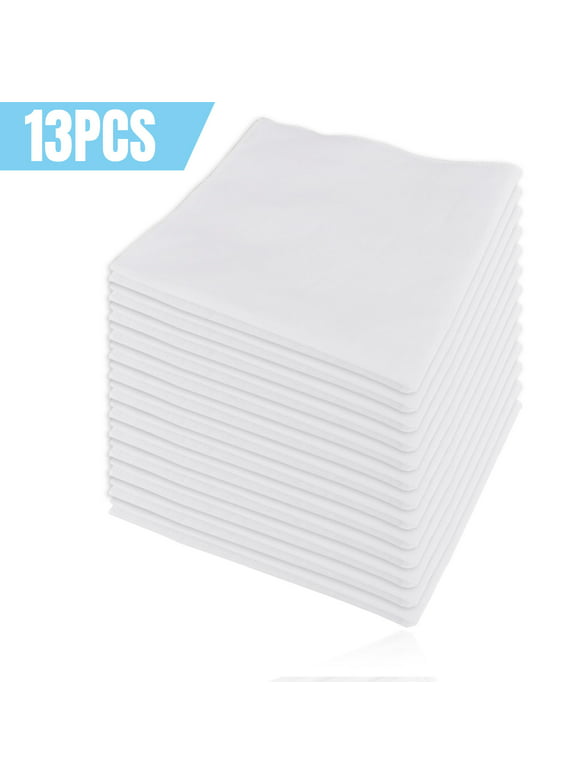 13pcs Handkerchiefs for Men, TSV Soft Cotton Hankies, 15''x15'' Classic White Pocket Square