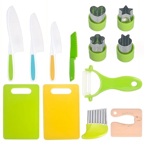 13pcs Knife Set, Kids Safe Cooking Knives, Nylon Kitchen Knife With Crinkle Cutter, Serrated Edges Plastic Knife For Real Cooking & Cutting Fruit, Bread, Lettuce
