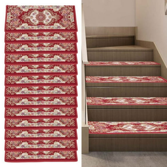 Set of 13 Non-Slip Washable Stair Treads Carpet Mats Polyester Self-Adhesive