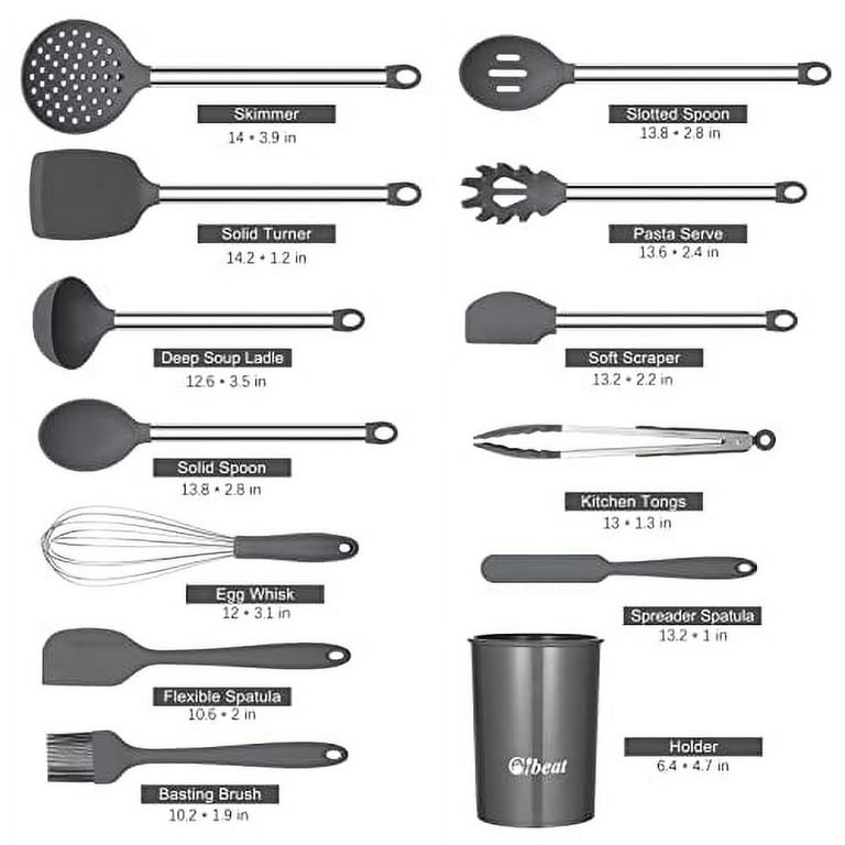 Kitchen Silicone Utensil Set, 13 Pcs Full Silicone Handle Heat Resistant  Cooking Utensils BPA Free, Non Toxic Non-stick Cookware Turner, Tongs,  Spatula, Spoon, Brush Sets with Holder, Black 