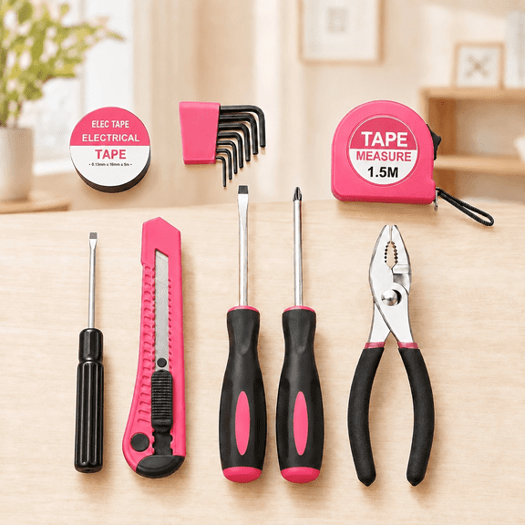 13pcs Pink Tool Set | Includes Optional Screwdriver, Utility Knife, Scissors