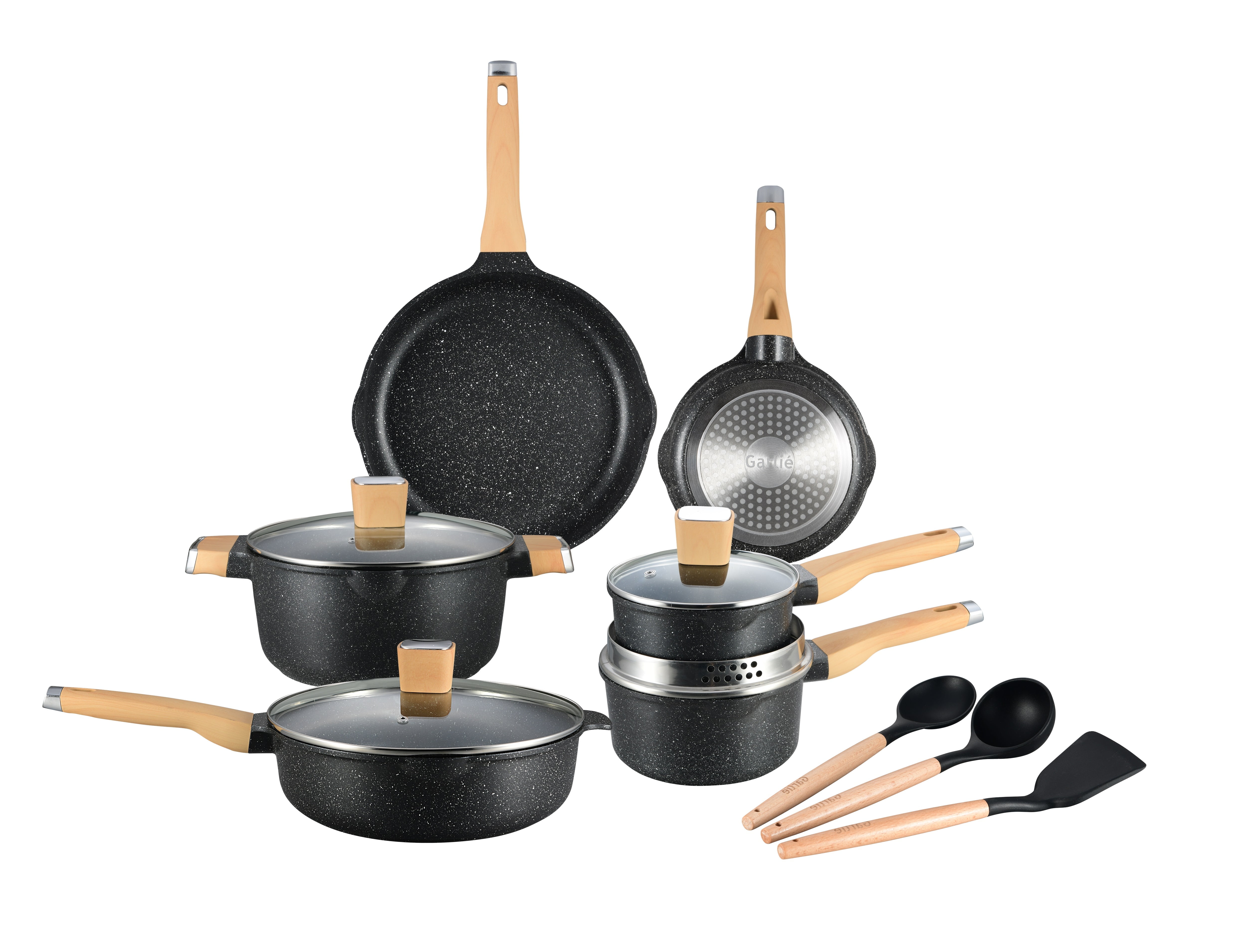 13pcs Pots and Pans Set, Nonstick White Granite, Cookware Sets Suitable