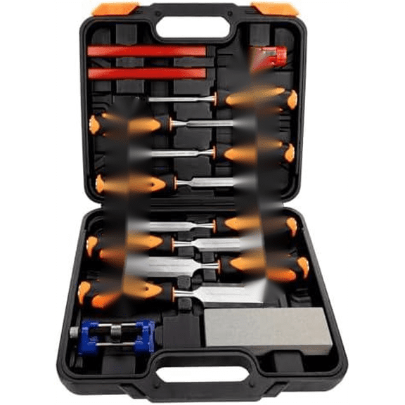 13pcs Professional Wood Chisel Set, 8pcs Woodworking Chisel Set with 1pcs Honing Guide, 1pcs Sharpening Stone and 2pcs Carpenter Pencils$$