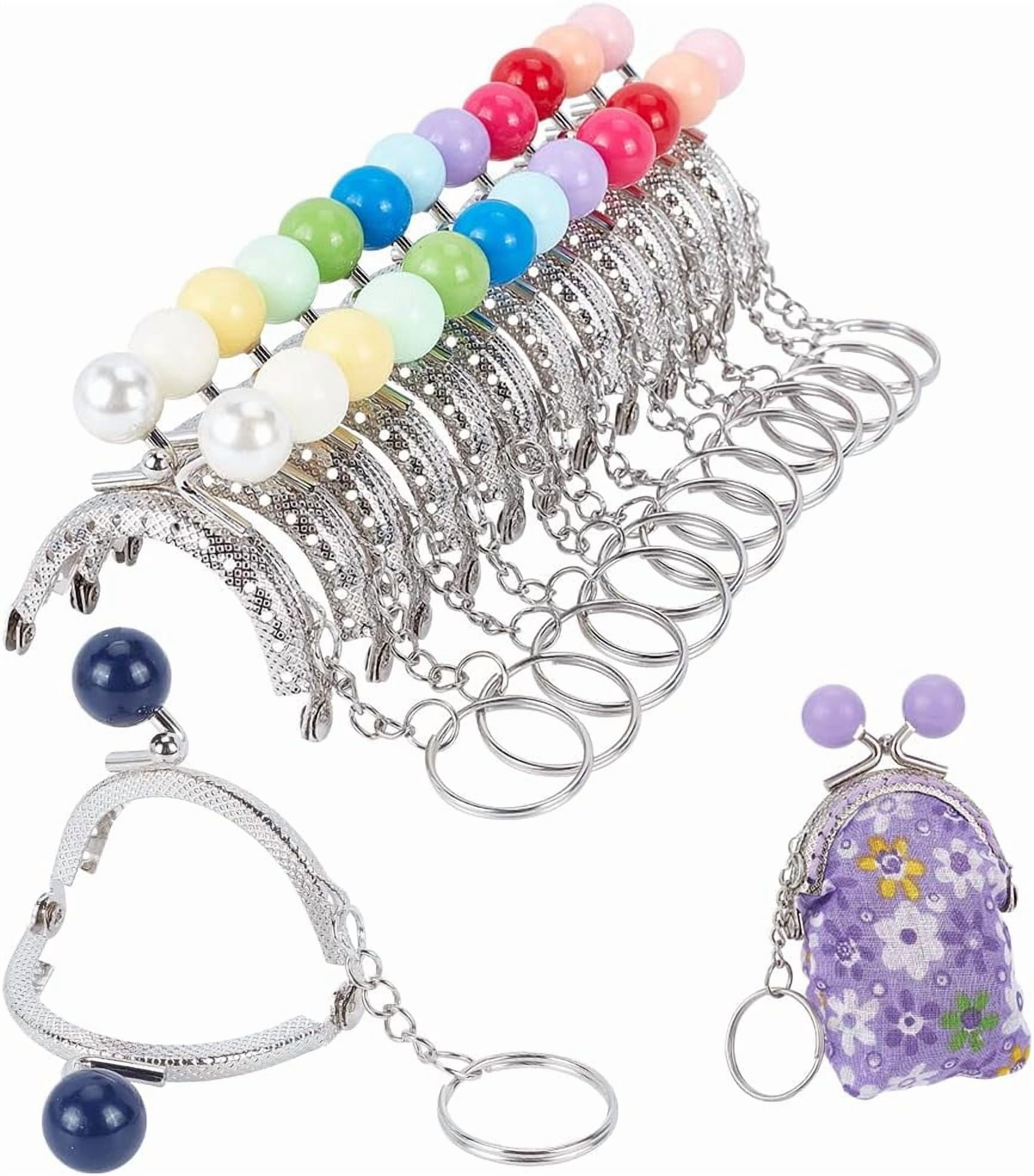 13pcs Purse Frame Bag Kiss Clasp 13 Color Lock Key Ring Coin Bag Metal Frame with Plasitc Beads Ball Purse Handle Set