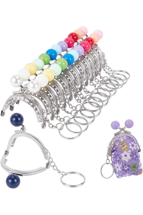 13pcs Purse Frame Bag Kiss Clasp 13 Color Lock Key Ring Coin Bag Metal Frame with Plasitc Beads Ball Purse Handle Set