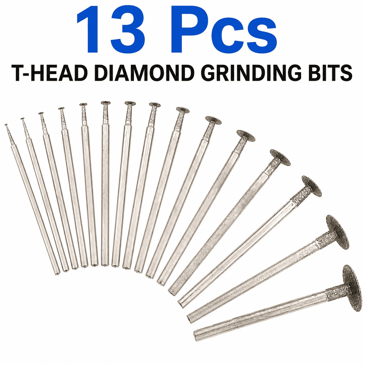 13pcs Shank T Shape Head Diamond Grinding Burr Drill Bits Sets ...