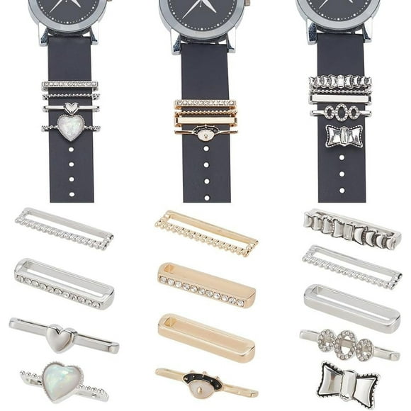 13pcs Watch Band Charms 13 Styles Decorative Ring Loops Bling Watch Band Ornament Metal Slide Watchband Accessories for Women Wide Watchband Bracelet Inner Diameter: 21mm