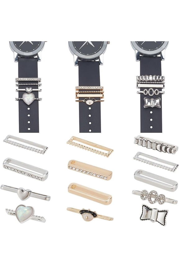 13pcs Watch Band Charms 13 Styles Decorative Ring Loops Bling Watch Band Ornament Metal Slide Watchband Accessories for DIY