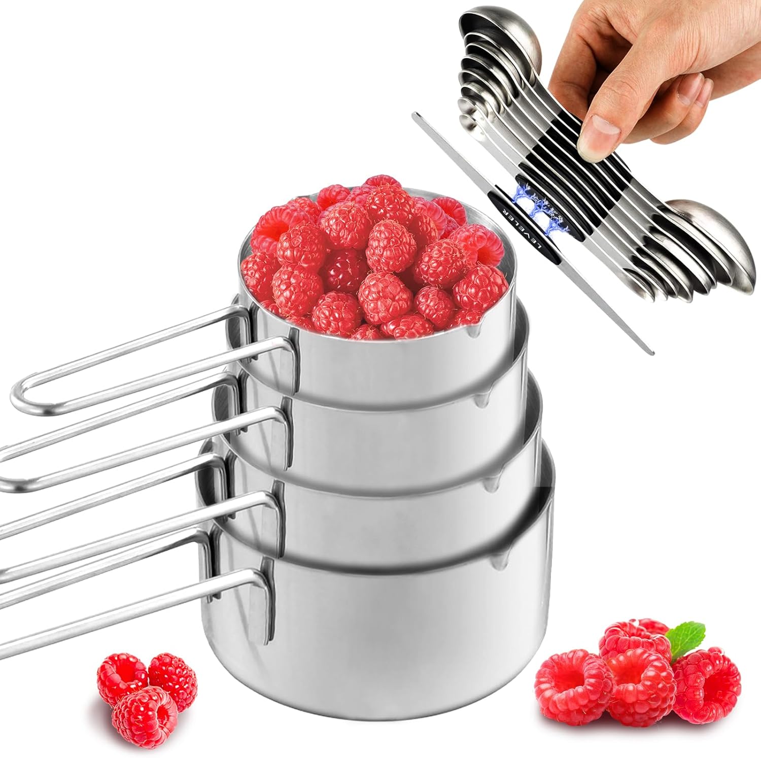 13pcs stainless steel measuring cups and spoons set, including 8 double ...