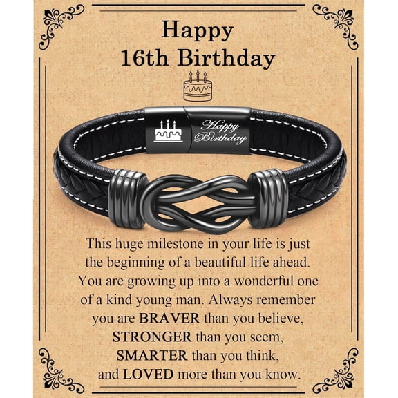 13th 16th 17th 18th 21st Birthday Gifts for Boys Him Male, Happy Birthday Leather Bracelet Gifts for 13 16 18 21 Year Old Boy Male Man Son Grandson Nephew Brother Friend with Sweet Birthday Card