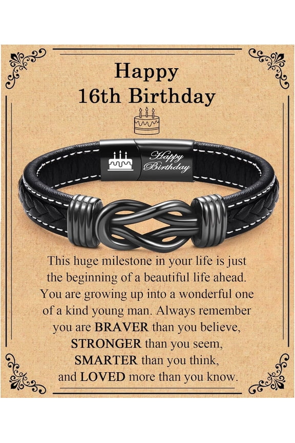 13th 16th 17th 18th 21st Birthday Gifts for Boys Him Male, Happy Birthday Leather Bracelet Gifts for 13 16 18 21 Year Old Boy Male Man Son Grandson Nephew Brother Friend with Sweet Birthday Card