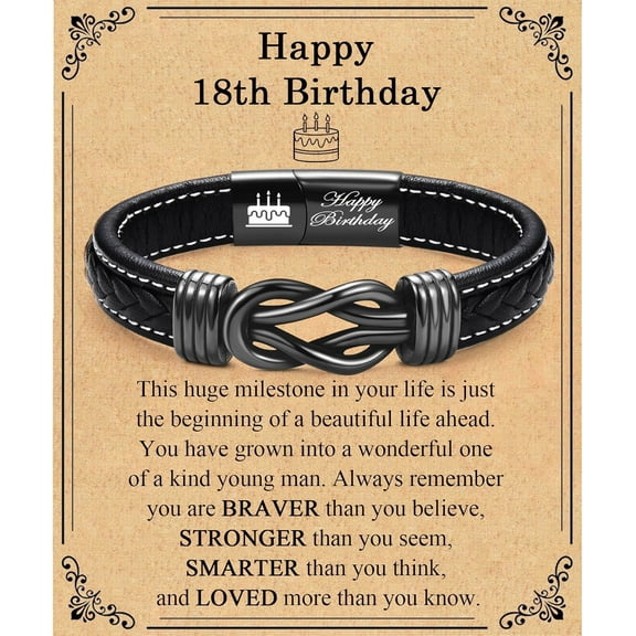 13th 16th 17th 18th 21st Birthday Gifts for Boys Him Male, Happy Birthday Leather Bracelet Gifts for 13 16 18 21 Year Old Boy Male Man Son Grandson Nephew Brother Friend with Sweet Birthday Card