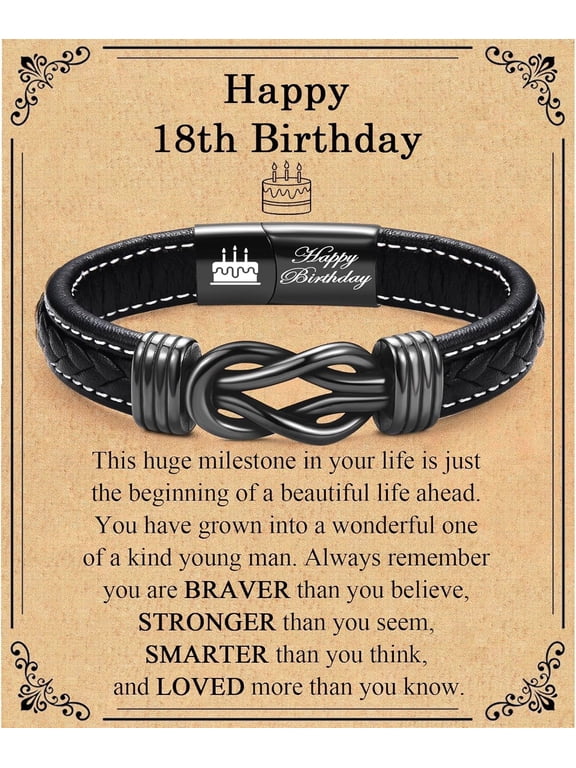 13th 16th 17th 18th 21st Birthday Gifts for Boys Him Male, Happy Birthday Leather Bracelet Gifts for 13 16 18 21 Year Old Boy Male Man Son Grandson Nephew Brother Friend with Sweet Birthday Card