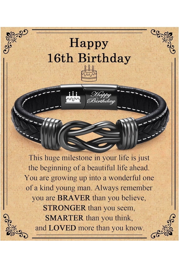 13th 16th 17th 18th 21st Birthday Gifts for Boys Him Male, Happy Birthday Leather Bracelet Gifts for 13 16 18 21 Year Old Boy Male Man Son Grandson Nephew Brother Friend with Sweet Birthday Card