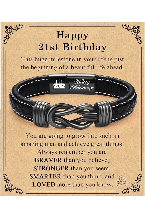 13th 16th 17th 18th 21st Birthday Gifts for Boys Him Male, Happy Birthday Leather Bracelet Gifts for 13 16 18 21 Year Old Boy Male Man Son Grandson Nephew Brother Friend with Sweet Birthday Card