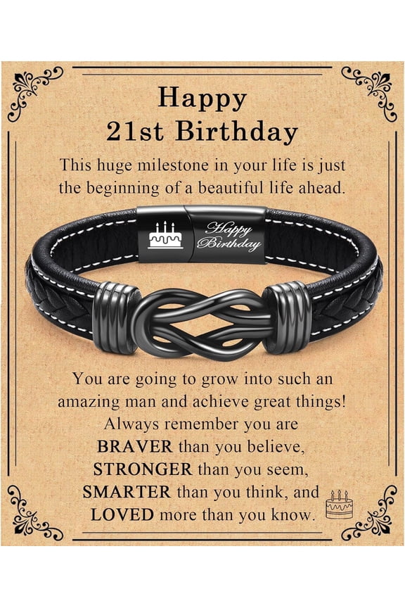13th 16th 17th 18th 21st Birthday Gifts for Boys Him Male, Happy Birthday Leather Bracelet Gifts for 13 16 18 21 Year Old Boy Male Man Son Grandson Nephew Brother Friend with Sweet Birthday Card