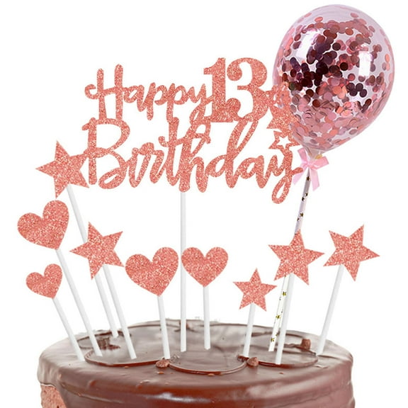 13th Birthday Cake Topper set for Happy Birthday, 13 Flash Cake Topper,Happy Birthday Cake Ornamentrose goldStyle:13;