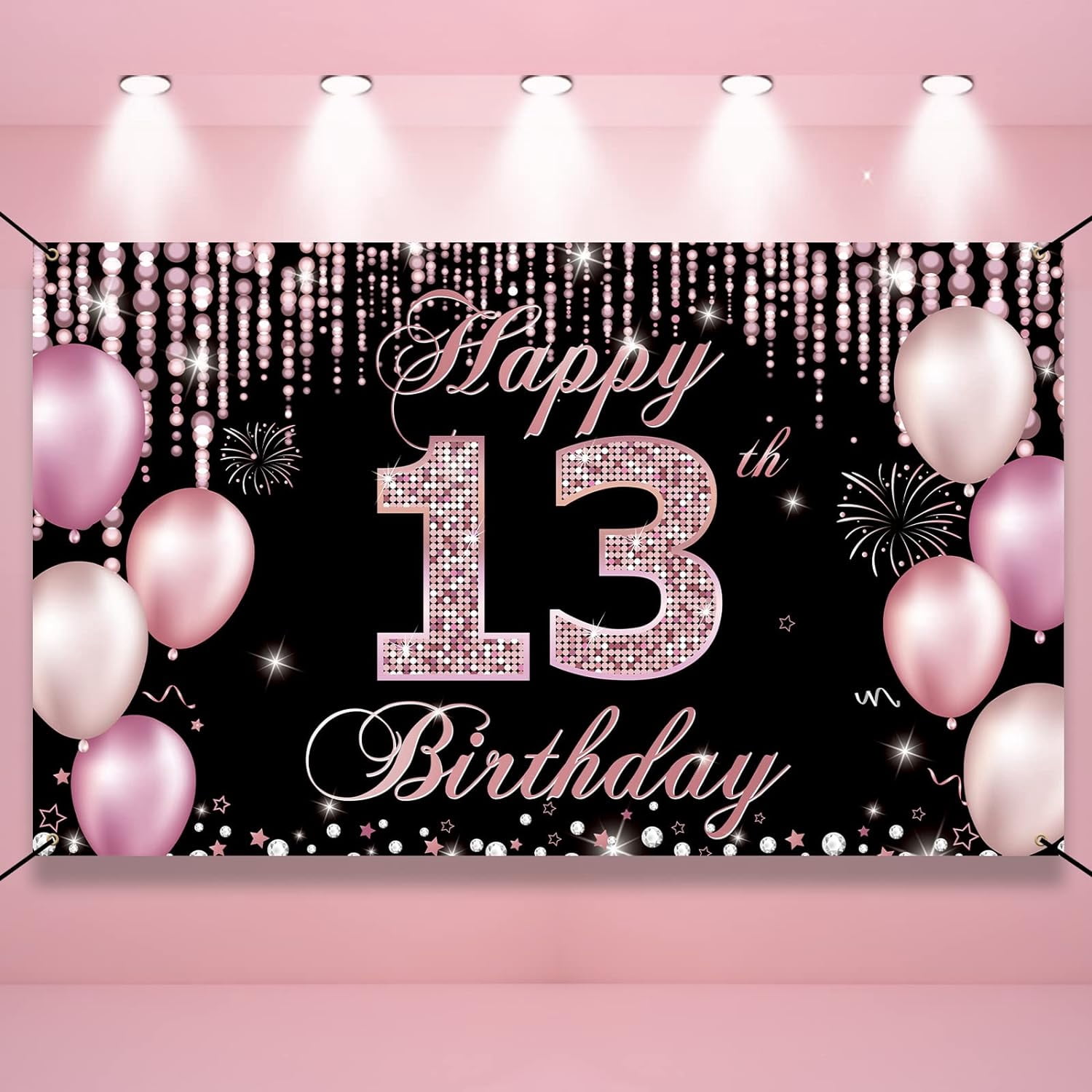 13th Birthday Decoration for Girls, Happy 13th Birthday Banner Backdrop ...