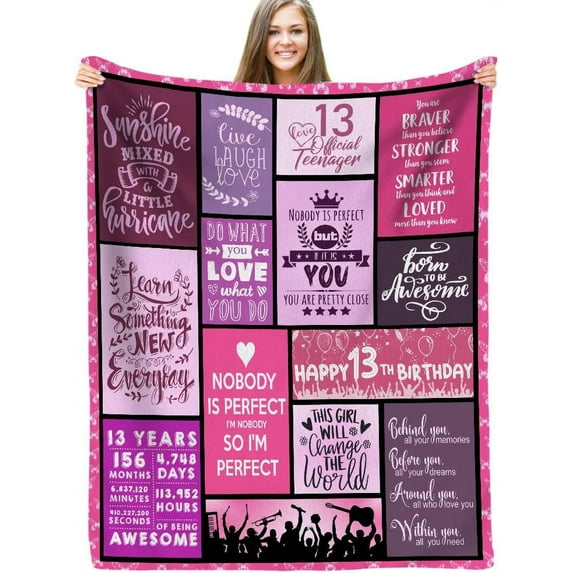 13th Birthday Decorations for Girls 13th Birthday Gifts for Girls, Happy 13 Year Old Girl Birthday Blanket for Teen Girls Daughter Sister Friends, Soft Comfortable Party Decoration Blanket 50“x60“