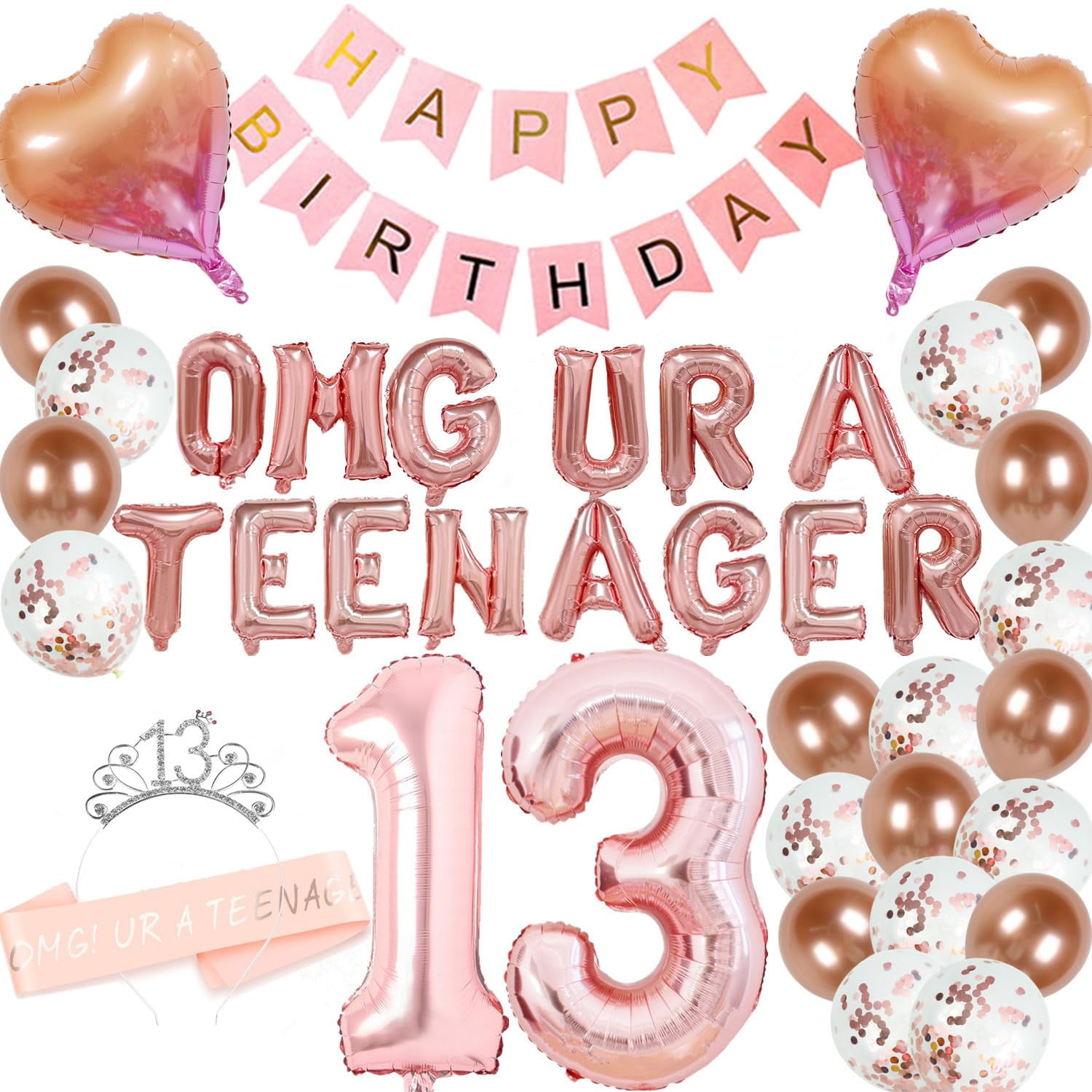 Th Birthday Decorations Thirteen Stf Birthday Omg Ur Balloons Th Birthday Tiara Sash Happy