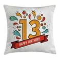 thumbnail image 1 of 13th Birthday Decorations Throw Pillow Cushion Cover, Modern Line Art Greeting for Thirteen Year Artsy Geometric Design, Decorative Square Accent Pillow Case, 18 X 18 Inches, Multicolor, by Ambesonne, 1 of 2